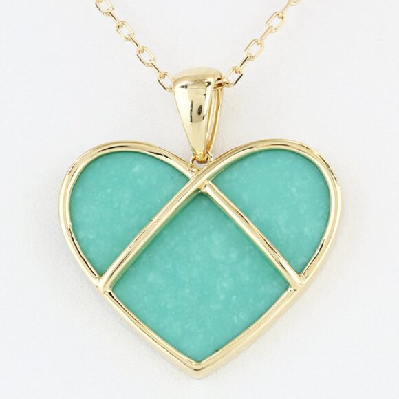 14K Yellow Gold Turquoise Heart Pendant w/ 18